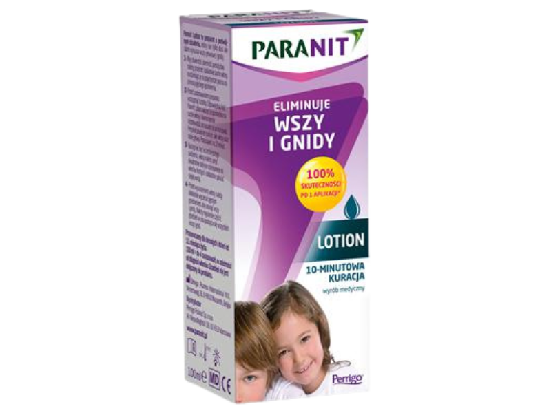 Zdjęcie przedstawia wyrób medyczny Paranit Płyn eliminujący wszy i gnidy, lotion.