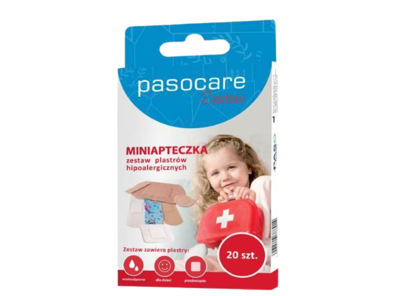 Zdjęcie przedstawia wyrób medyczny Pasocare Zestaw mini apteczka, plastry.