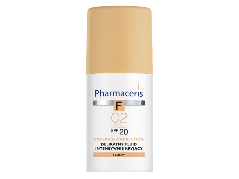Zdjęcie przedstawia kosmetyk Pharmaceris F fluid intensywnie kryjący 02 sand.