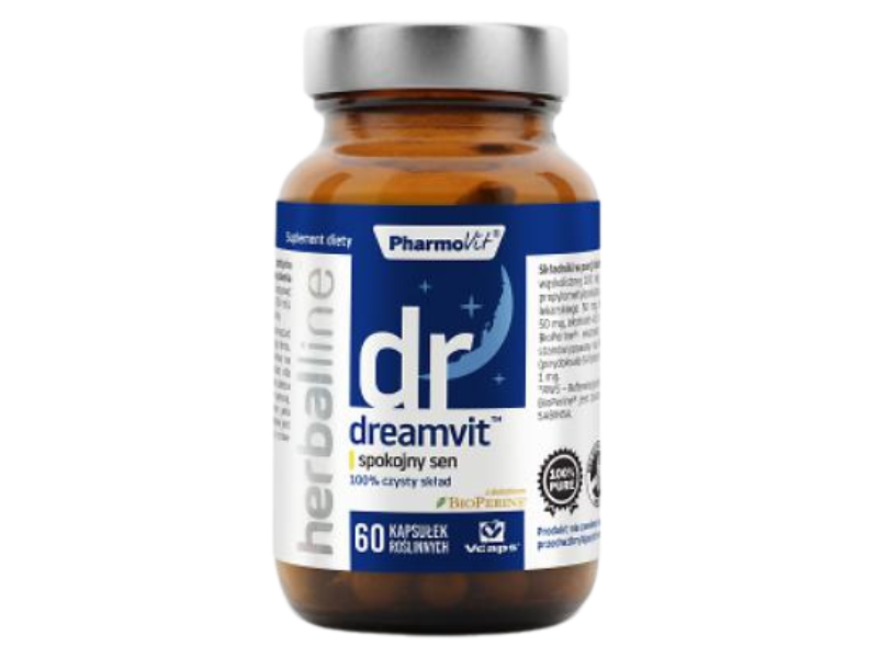 Zdjęcie przedstawia suplement diety Pharmovit Dreamvit spokojny sen, kapsułki.