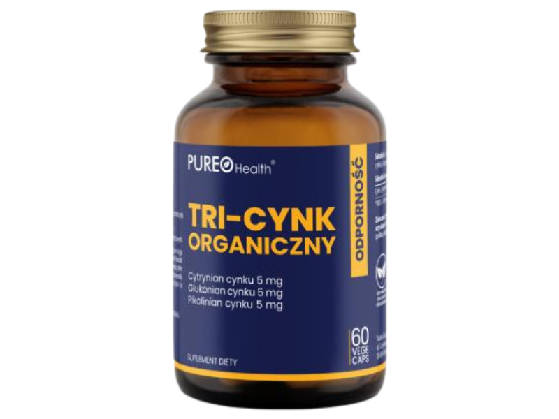 Zdjęcie przedstawia suplement diety Pureo Health Tri-cynk, kapsułki, 15 mg.