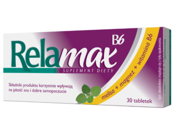 Zdjęcie przedstawia suplement diety Relamax B6, tabletki.