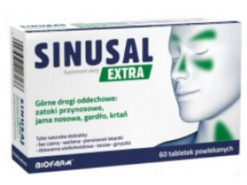 Zdjęcie przedstawia suplement diety Sinusal Extra zdrowe zatoki, tabletki powlekane.