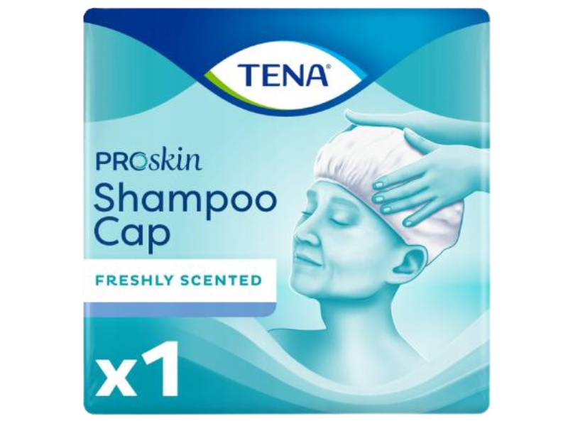 Zdjęcie przedstawia wyrób medyczny Tena Czepek do mycia włosów Shampoo Cap.
