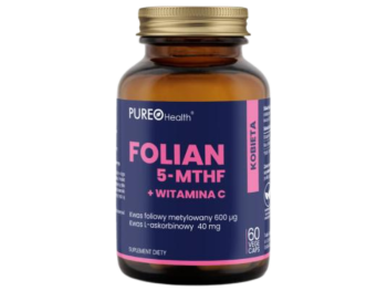 Zdjęcie przedstawia suplement diety Tradix Group Pureo Health folian 5-MTHF + witamina C, kapsułki.