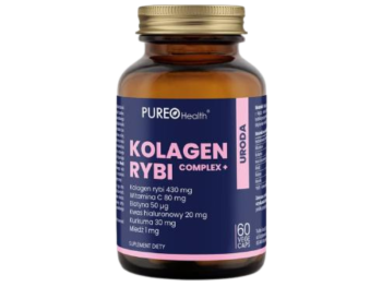Zdjęcie przedstawia suplement diety Tradix Group Pureo Health kolagen rybi complex+, kapsułki.