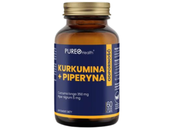 Zdjęcie przedstawia suplement diety Tradix Group Pureo Health kurkumina + piperyna, kapsułki.