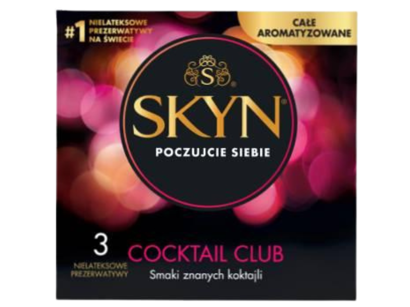 Zdjęcie przedstawia wyrób medyczny Unimil Skyn Cocktail club, prezerwatywy.
