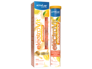 Zdjęcie przedstawia suplement diety Unipro Electrovit probiotics cytrynowy, tabletki musujące.