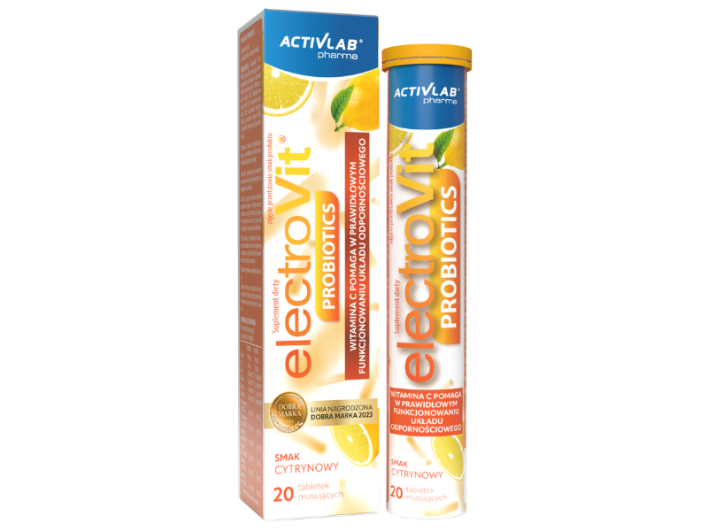 Zdjęcie przedstawia suplement diety Unipro Electrovit probiotics cytrynowy, tabletki musujące.