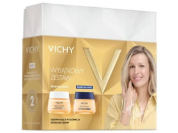 Zdjęcie przedstawia dermokosmetyk Vichy Neovadiol Kompleks uzupełniający zestaw (odbudowujący krem na dzień, 50 ml + modelujący owal krem na noc.