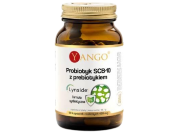 Zdjęcie przedstawia suplement diety Yango Probiotyk SCB z prebiotykiem, kapsułki.