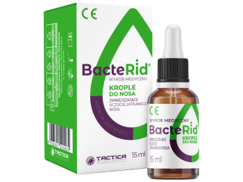 Zdjęcie przedstawia wyrób medyczny Bacterid, krople do nosa.
