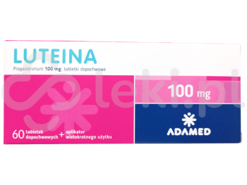 Zdjęcie przedstawia lek na receptę Luteina, tabletki dopochwowe, 100 mg.