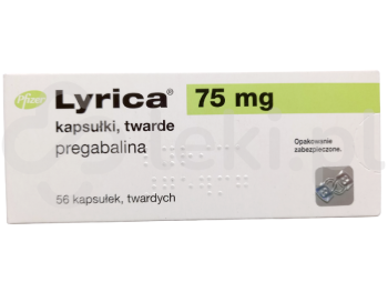 Zdjęcie przedstawia lek na receptę Lyrica, kapsułki twarde, 75 mg.