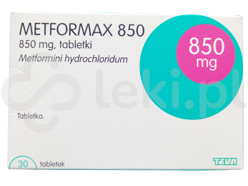 Zdjęcie przedstawia lek na receptę Metformax 850, tabletki, 850 mg.