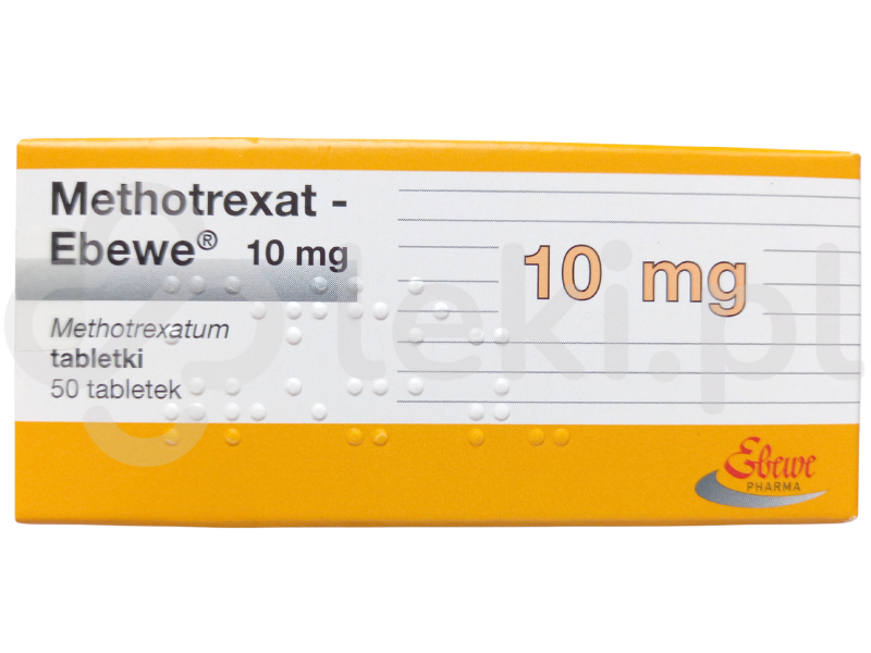Zdjęcie przedstawia lek na receptę Methotrexat-Ebewe, tabletki, 10 mg.