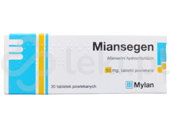 Zdjęcie przedstawia lek na receptę Miansegen, tabletki powlekane, 10 mg.