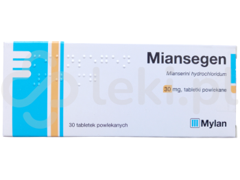Zdjęcie przedstawia lek na receptę Miansegen, tabletki powlekane, 30 mg.