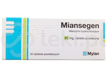 Zdjęcie przedstawia lek na receptę Miansegen, tabletki powlekane, 60 mg.