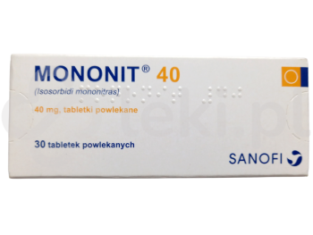 Zdjęcie przedstawia lek na receptę Mononit 40, tabletki powlekane, 40 mg.