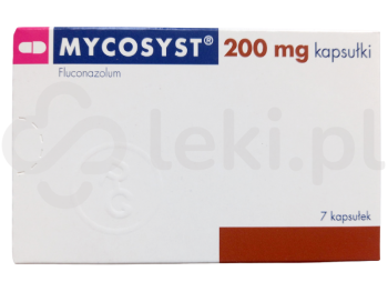Zdjęcie przedstawia lek na receptę Mycosyst, kapsułki, 200 mg.