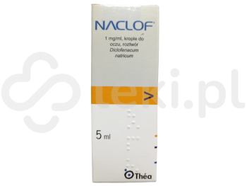 Zdjęcie przedstawia lek na receptę Naclof, krople do oczu, roztwór, 1 mg/ml.