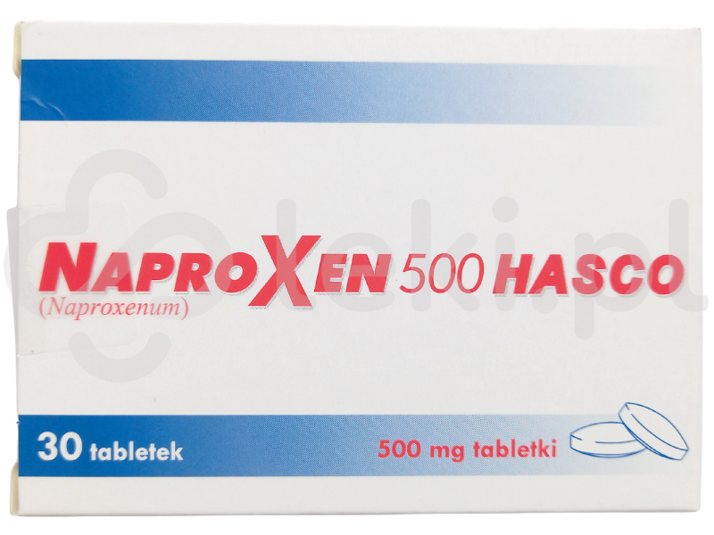 Zdjęcie przedstawia lek na receptę Naproxen 500 Hasco, tabletki, 500 mg.