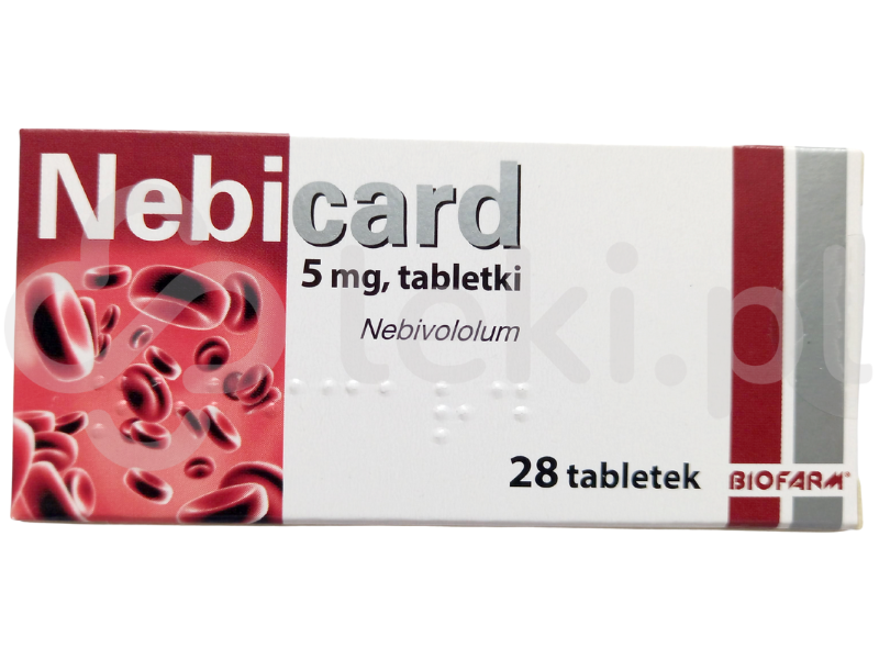 Zdjęcie przedstawia lek na receptę Nebicard, tabletki, 5 mg.