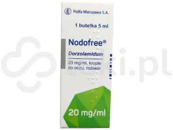 Zdjęcie przedstawia lek na receptę Nodofree, krople do oczu, roztwór, 20 mg/ml.