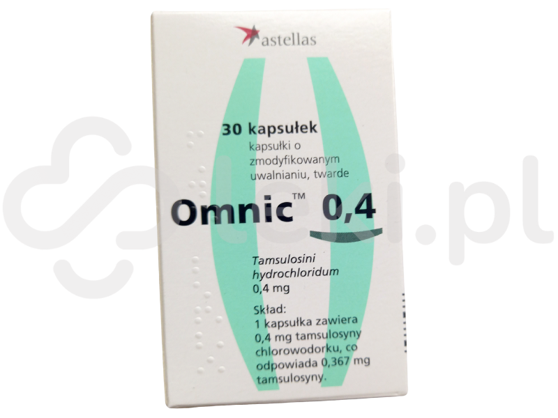 Zdjęcie przedstawia lek na receptę Omnic, kapsułki o zmodyfikowanym uwalnianiu, 0,4 mg.