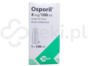 Zdjęcie przedstawia lek na receptę Osporil, roztwór do infuzji, 4 mg/100 ml.