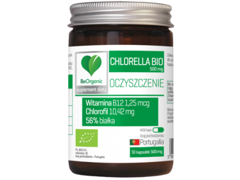 Zdjęcie przedstawia suplement diety ALINESS Chlorella Bio, kapsułki, 500 mg.