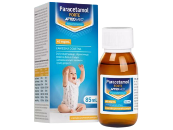 Zdjęcie przedstawia lek bez recepty APTEO Paracetamol Forte Med, zawiesina doustna, 40 mg/ml.