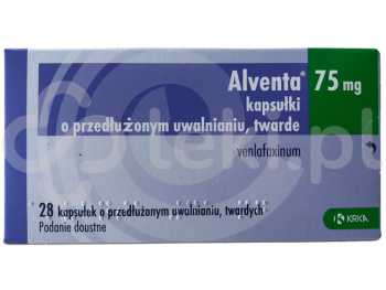 Zdjęcie przedstawia lek na receptę Alventa, kapsułki o przedłużonym uwalnianiu, 75 mg.