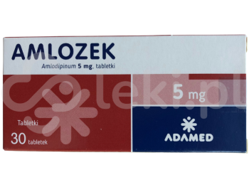 Zdjęcie przedstawia lek na receptę Amlozek, tabletki, 5 mg.