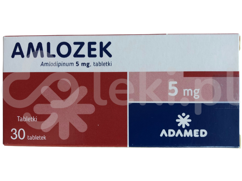 Zdjęcie przedstawia lek na receptę Amlozek, tabletki, 5 mg.