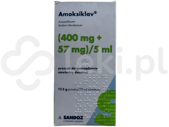 Zdjęcie produktu Amoksiklav, proszek do sporządzania zawiesiny doustnej, 400 mg + 57 mg/5 ml