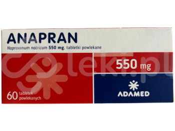 Zdjęcie przedstawia lek na receptę Anapran, tabletki powlekane, 550 mg.