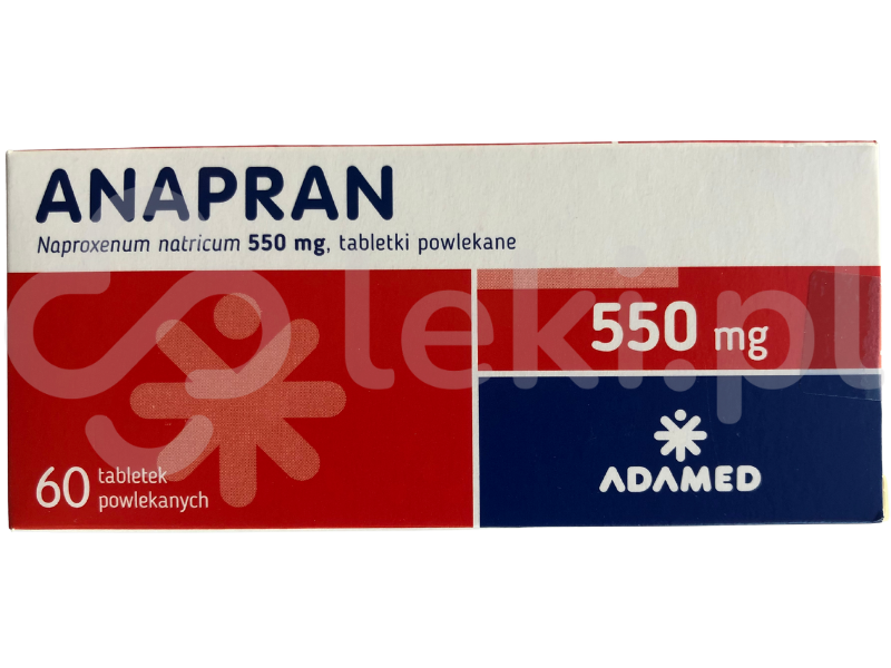Zdjęcie przedstawia lek na receptę Anapran, tabletki powlekane, 550 mg.