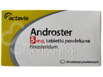 Zdjęcie przedstawia lek na receptę Androster, tabletki powlekane, 5 mg.