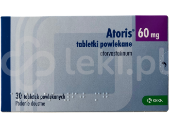 Zdjęcie przedstawia lek na receptę Atoris, tabletki powlekane, 60 mg.