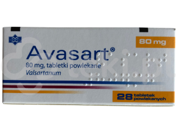Zdjęcie przedstawia lek na receptę Avasart, tabletki powlekane, 80 mg.