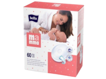 Zdjęcie przedstawia wyrób medyczny BELLA MAMMA Wkładki laktacyjne z przylepcem.