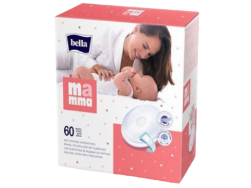 Zdjęcie przedstawia wyrób medyczny BELLA MAMMA Wkładki laktacyjne z przylepcem.