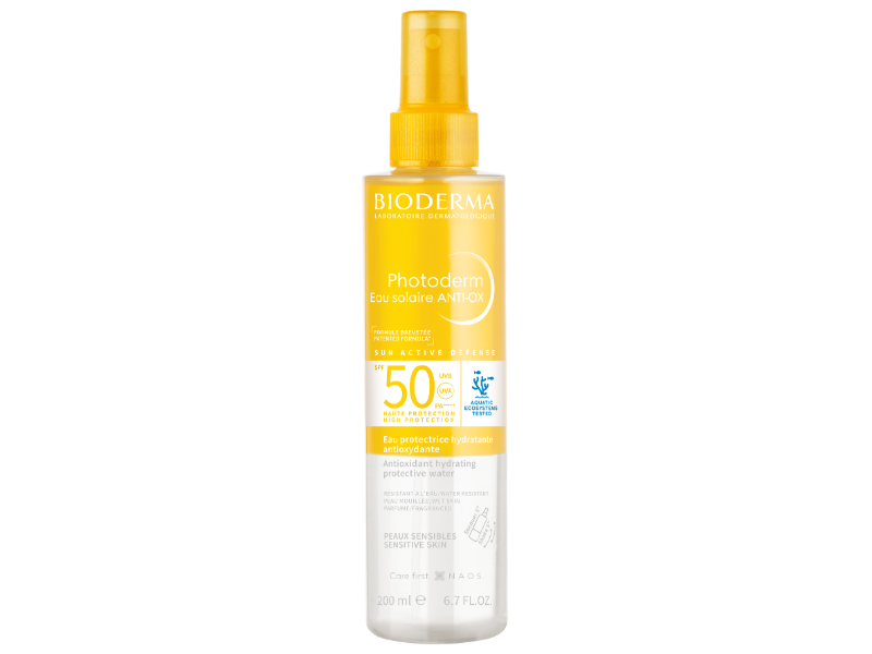 Zdjęcie przedstawia dermokosmetyk BIODERMA Photoderm Eau Solaire Anti-Ox Woda antyoksydacyjna dwufazowa, spray.
