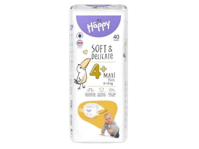 Zdjęcie przedstawia wyrób medyczny Bella Baby Happy Soft & Delicate Maxi Plus 4+, środki chłonne.