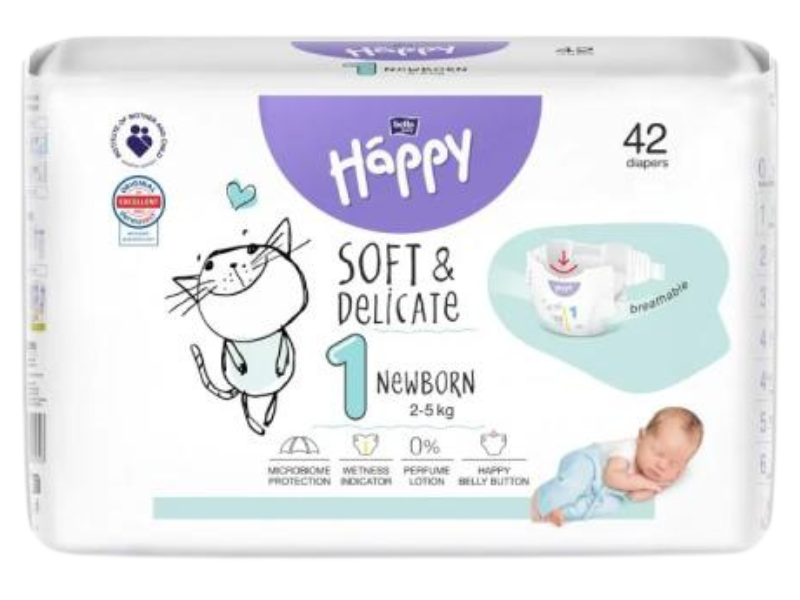 Zdjęcie przedstawia wyrób medyczny Bella Baby Happy Soft & Delicate Newborn 1, środki chłonne.