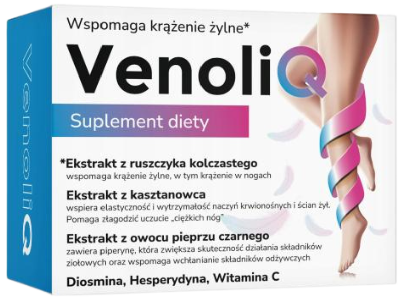 Zdjęcie przedstawia suplement diety BioceriQ Pharma VenoliQ, kapsułki twarde.