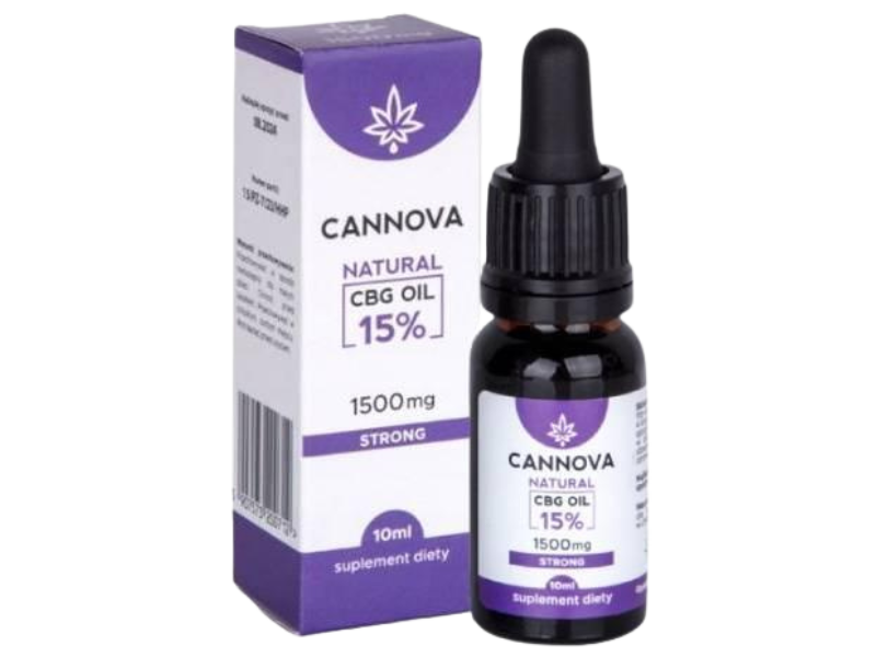 Zdjęcie przedstawia suplement diety CANNOVA Natural CBG Oil 15%, krople doustne, 15%.